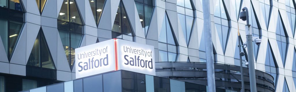 Photo of University of Salford Mediacity campus logo sign