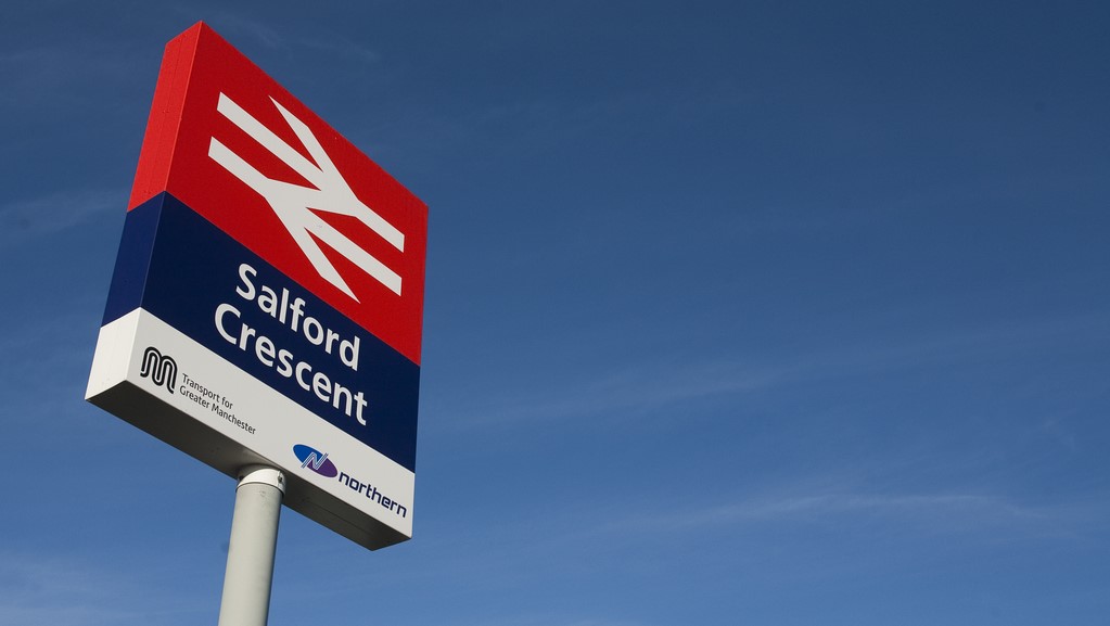 Salford Crescent train station sign