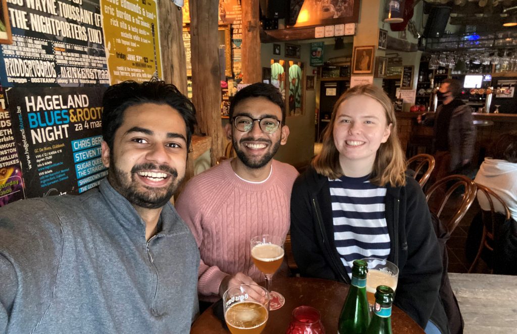 Prathmesh with two friends in a bar