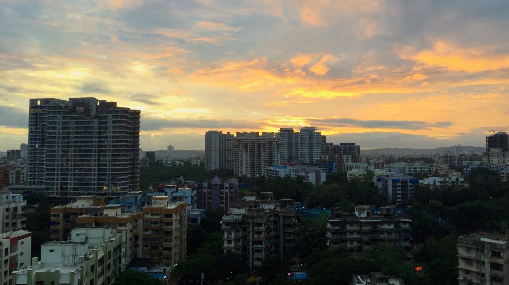 View of high rise buildings in Mumbai at sunset