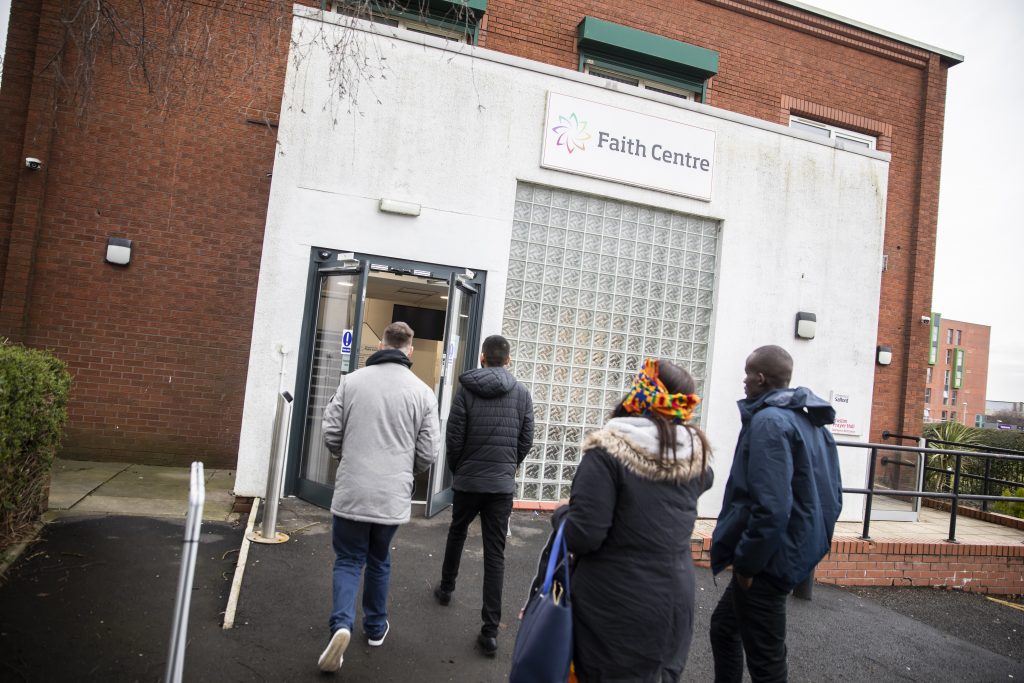 Photo of students walking into the faith centre