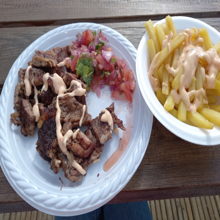 Chips and nyama-choma roast meat