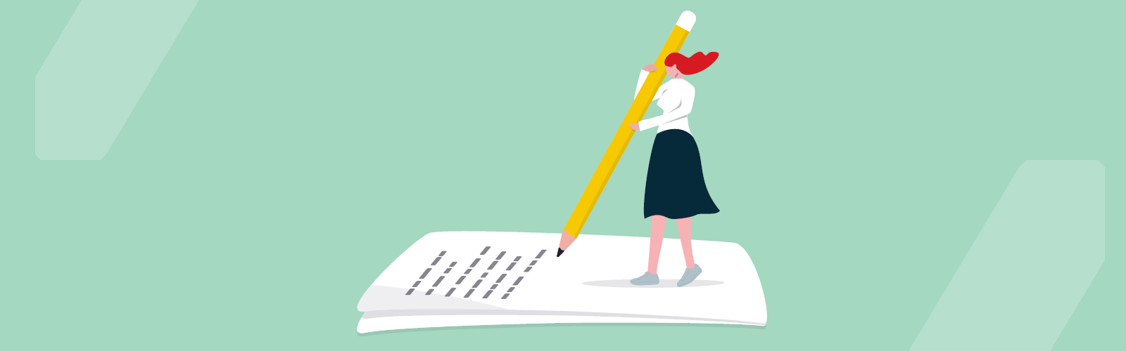Illustration: a figure holding a human-sized pencil, writing a letter