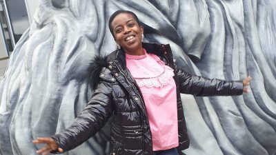 Olubukola stood infront of the Engels’ Beard stature