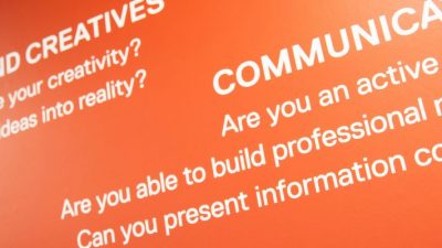 Banner image of SBS Maxwell wall detailing key skills for employability