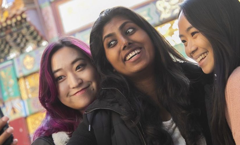 Students posing in Chinatown