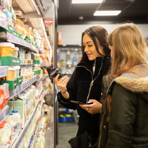 Two students shopping for food