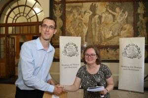 Dr Brian Hall Receives his Prize from Prof Margot Finn